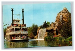 Vintage 1960's Postcard Disneyland Mark Twain Steamboat Frontierland Waterfall