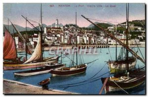 Menton Old Postcard The Old Town harbor wharf (boats)