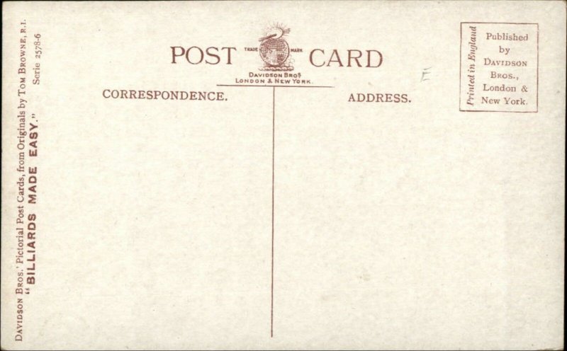 Tom Browne - Billiards Pool Humor Waiter Kicked in Face c1910 Postcard 