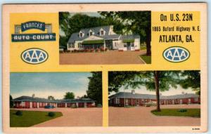ATLANTA, Georgia  GA   Roadside  FRANCES AUTO COURT ca 1940s Linen Postcard