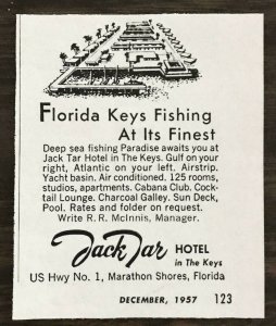 1957 Jack Tar Hotel Marathon Shores FL Print Ad Finest Florida Keys Fishing 