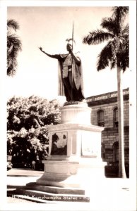 Real Photo Postcard Kamehameha Statue in Honolulu, Hawaii