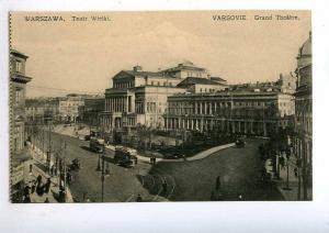 192627 POLAND WARSZAWA Grand Theatre TRAM Vintage postcard