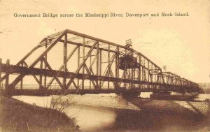 Government Bridge Mississippi River Davenport Rock Island Illinois 1910 postcard