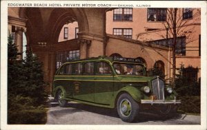Chicago Illinois IL Edgewater Beach Hotel Motor Coach Bus Vintage Postcard