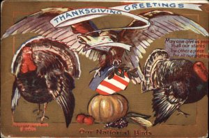 THANKSGIVING Eagle and Turkey National Birds c1910 PATRIOTIC Postcard