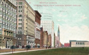 Vintage Postcard Michigan Avenue Looking From Congress St. Chicago Illinois ILL