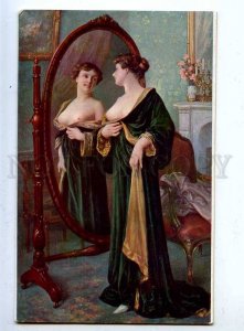 199317 Semi-NUDE Pretty Lady near MIRROR By SCALBERT old SALON