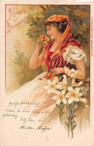 B93/ Artist Signed Postcard Art Nouveau c1910 German J.C. Schmidt Woman Flower 6