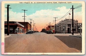 Inglewood California 1920s Postcard Regent street Garage Bank Building Cars