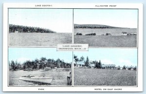 IRONWOOD, Michigan MI~ LAKE GOGEBIC Alligator Point & Hotel 1940s Linen Postcard