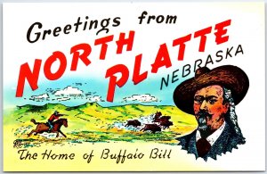 VINTAGE POSTCARD GREETINGS FROM NORTH PLATTE NEBRAKSA THE HOME OF BUFFALO BILL