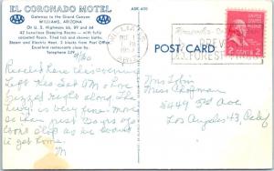 WILLIAMS,  Arizona  AZ   Route 66   EL CORONADO MOTEL  Roadside 1953  Postcard