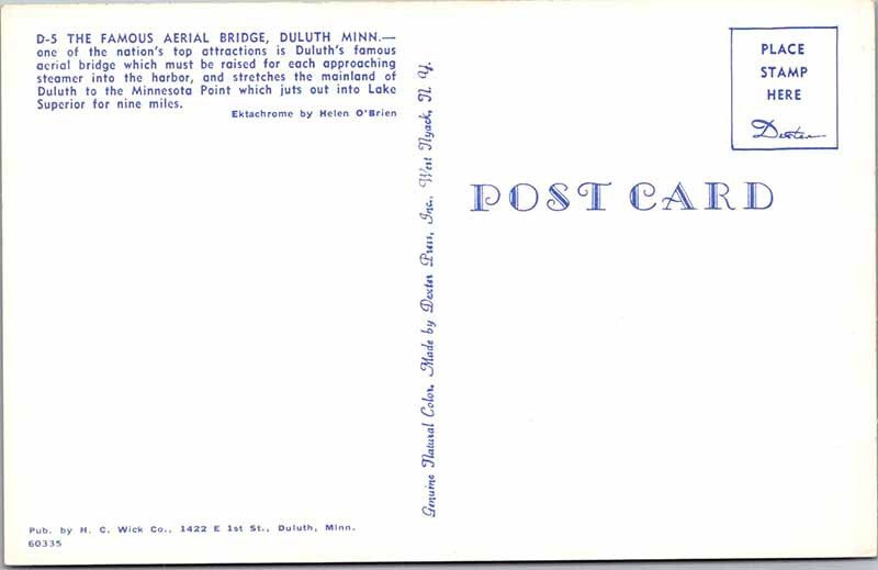 Postcard BRIDGE SCENE Duluth Minnesota MN AO3916