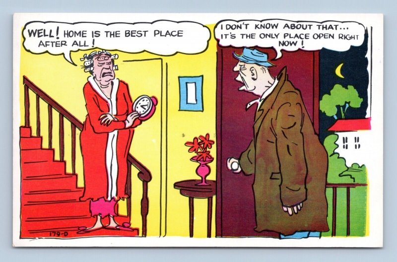 Drunk Husband Coming Home Late Comic Laff O Gram UNP Chrome Postcard H16