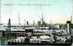 Vtg Postcard 1910 Philadelphia PA - League Island Navy Yard A Scene of Activity