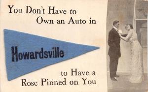 Michigan Mi FELT PENNANT Postcard 1912 HOWARDSVILLE Own an Auto... 