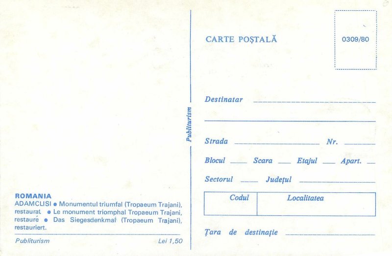 Postcard Romania RPR Adamclisi triumphal monument