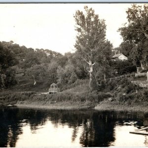 1910s Mystery Lake House Property RPPC Mini Stick Bridge Real Photo Postcard A85