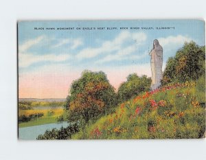 Postcard Black Hawk Monument On Eagle's Nest Bluff, Rock River Valley, Illinois