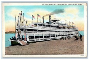 c1920's Excursion Steamer Washington Burlington Iowa IA Antique Postcard