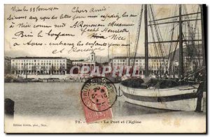 Postcard Old Fishing Boat Harbor and Nice & # 39eglise