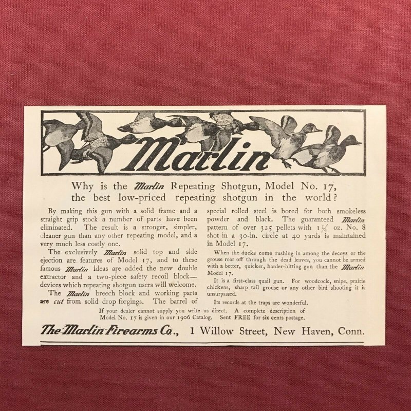 Marlin Firearms Co. New Haven, Conn. Original 1907 Print Ad 2V1-32 