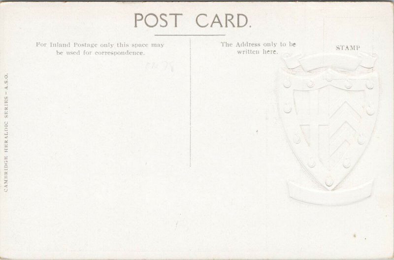Clare Cambridge University Heraldic Shield UK Water Scene Embossed Postcard G23