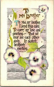 Vtg Postcard 1910s Greetings Unused H B Spencer Poem To My Brother UNP