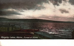 Vintage Postcard Sunset At Bemis Rangeley Lakes Maine ME Hugh C. Leighton Pub.