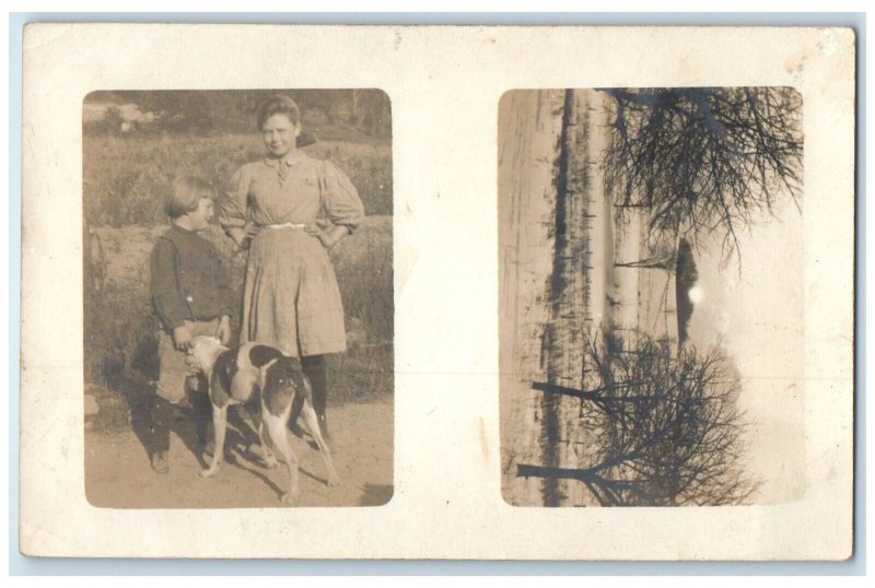 c1910's Mother And Sun Dog Field And Trees RPPC Photo Unposted Antique Postcard