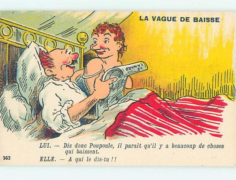 Pre-Linen foreign risque FRENCH WOMAN IN BED WITH MAN HL8518