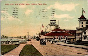 Lake Ave and Wesley Lake, Asbury Park NJ c1914 Vintage Postcard O79