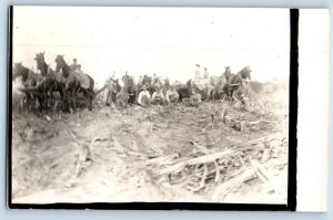 Farming Postcard RPPC Photo Horses Scene Field Farmers 1911 Posted Antique