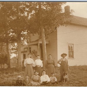 c1910s Cute Family Women Children Group RPPC Minimal Low Class House Dog PC A155