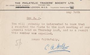 Philatelic Stamp Traders Society Member Banned Old Postcard