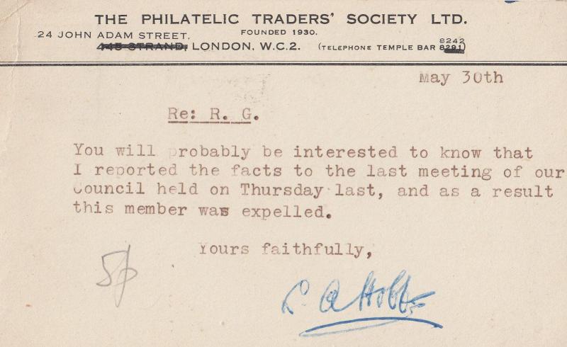 Philatelic Stamp Traders Society Member Banned Old Postcard