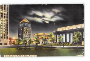 St Louis Missouri MO Postcard 1952 Civic Center at Night