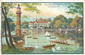 C-1910 Park Dutzendteich Restaurant lake Canoes Postcard Germany 889