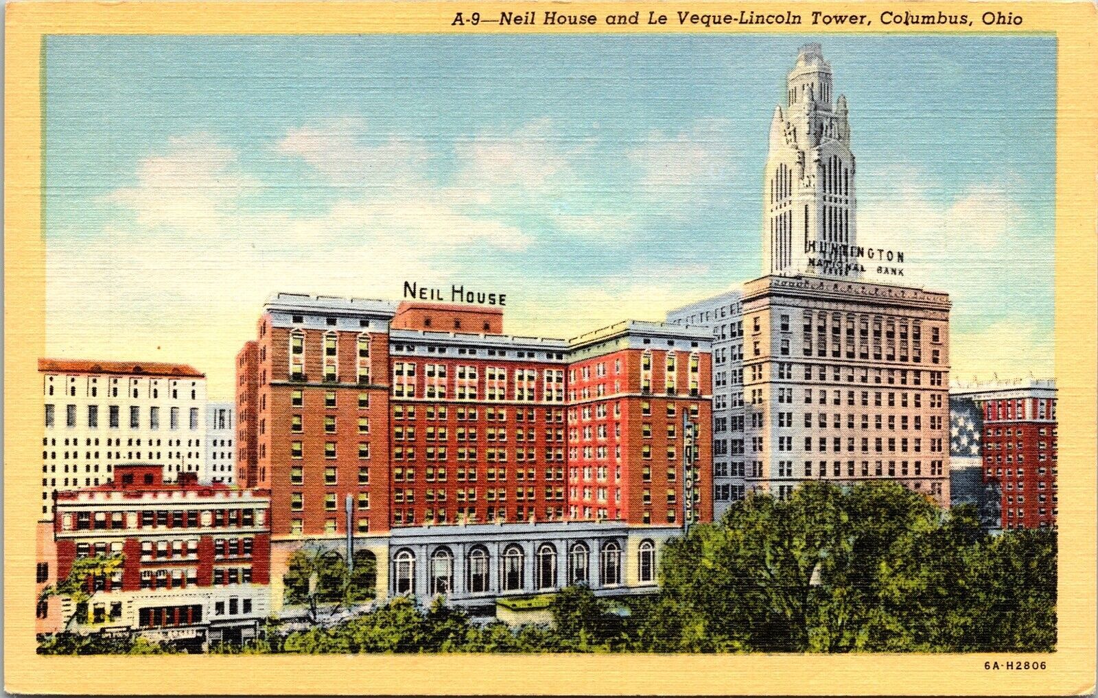 Neil House Le VequeLincoln Tower Columbus Ohio OH Linen Postcard VTG