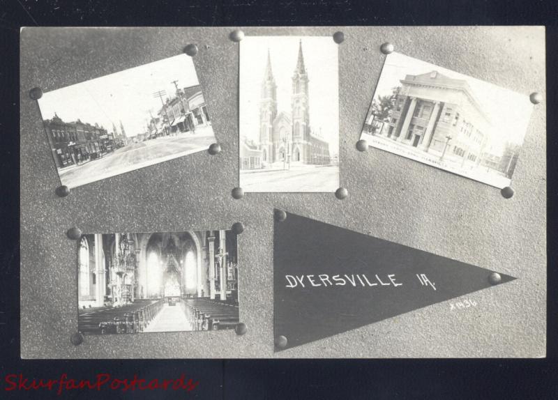 RPPC DYERSVILLE IOWA DOWNTOWN STREET SCENE MULTI VIEW REAL PHOTO POSTCARD 