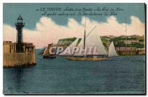 Old Postcard Lighthouse of Le Havre Exit & # 39un yacht Basically La Heve
