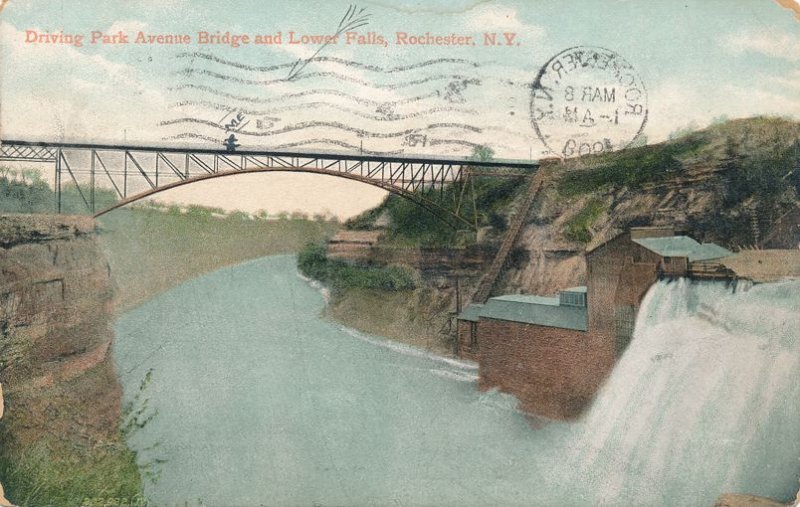 Driving Park Avenue Bridge at Lower Falls - Rochester NY New York - pm 1908 - DB