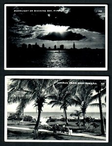 NH2 Miami Beach 2 pcs. #145 Moonlight on Biscayne Bay, #201 Lumus Park 1940s