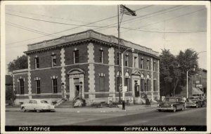 Chippewa Falls Wisconsin WI Post Office Classic Cars Real Photo Vintage Postcard