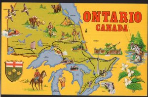 Canada Ontario Province Map with Highlights 1950s-1970s