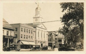 Lebanon NH Our New Town Hall! Storefronts Old Cars Real Photo Postcard