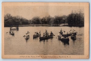 1931 Medford New Jersey Postcard Part Navy YMCA Camp Ockanickon Paddle Boat Lake