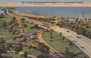 CHICAGO ILLINOIS~LINCOLN PARK SHOWING NORTH AVENUE DRIVES~1940s POSTCARD