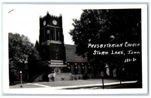 1951 Presbyterian Church Clock Tower Storm Lake Iowa IA RPPC Photo Postcard